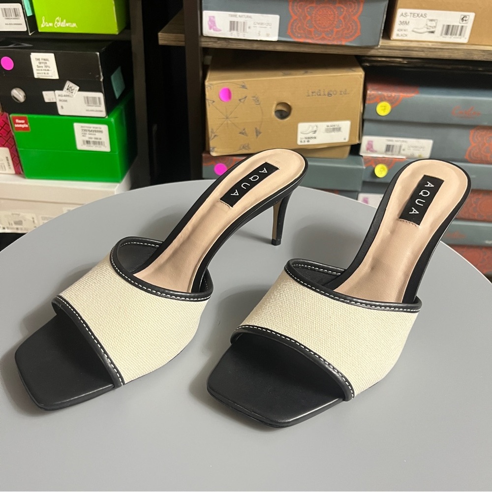 Aqua Black and Cream Sandalia Heeled Mules - Picture 5 of 11